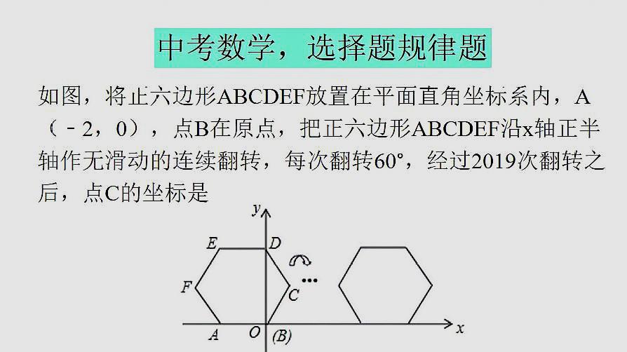 [图]中考数学,选择题规律题,正六边形翻转2019次,求C点的坐标