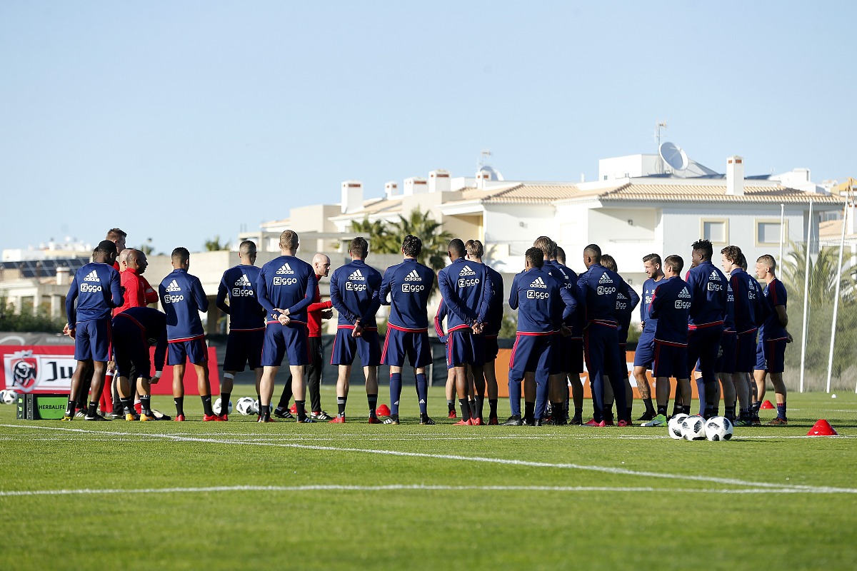 <strong>c</strong>oach erik ten hag of ajax (c) during a training session of ajax