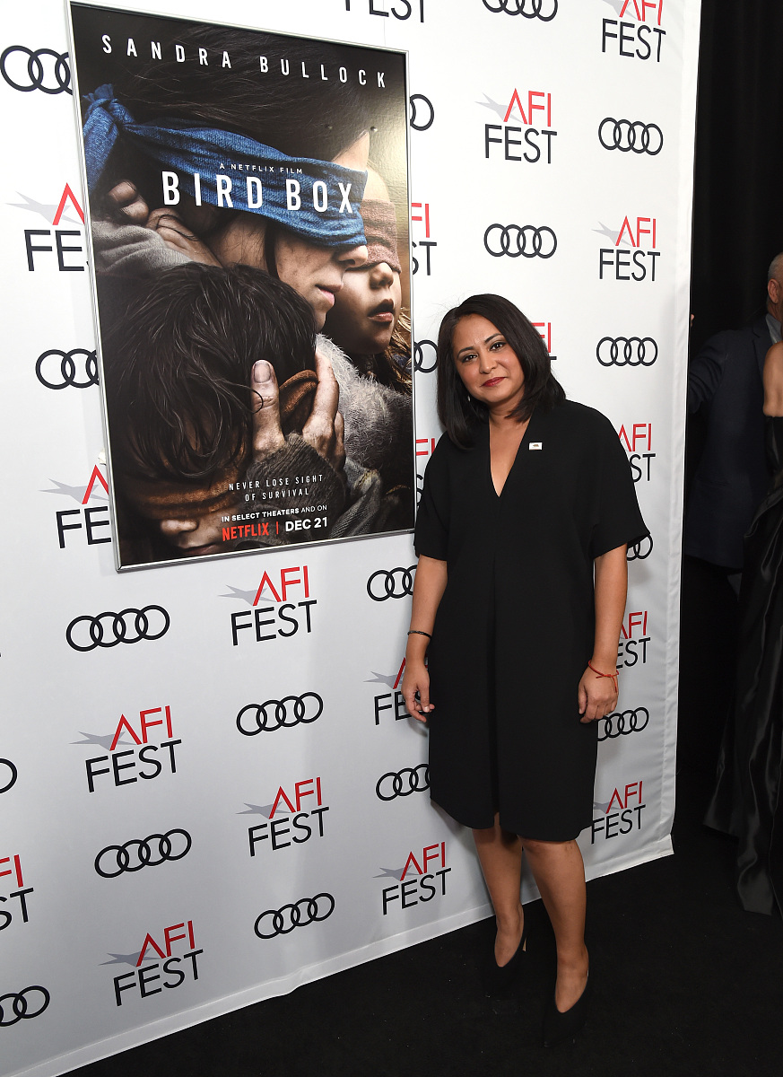 当地时间2018年11月13日,洛杉矶,电影《蒙上你的眼 》(bird box)放映