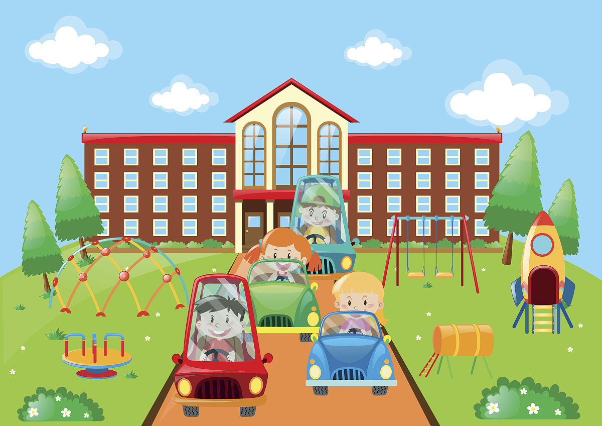 kids driving cars to school