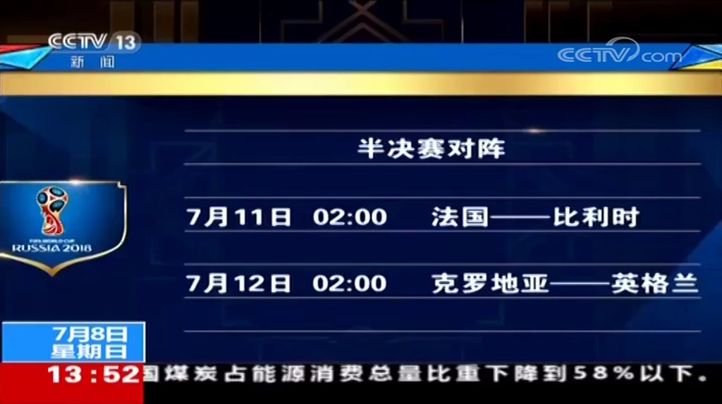 [图]2018俄罗斯世界杯 四强产生 半决赛阵型出炉