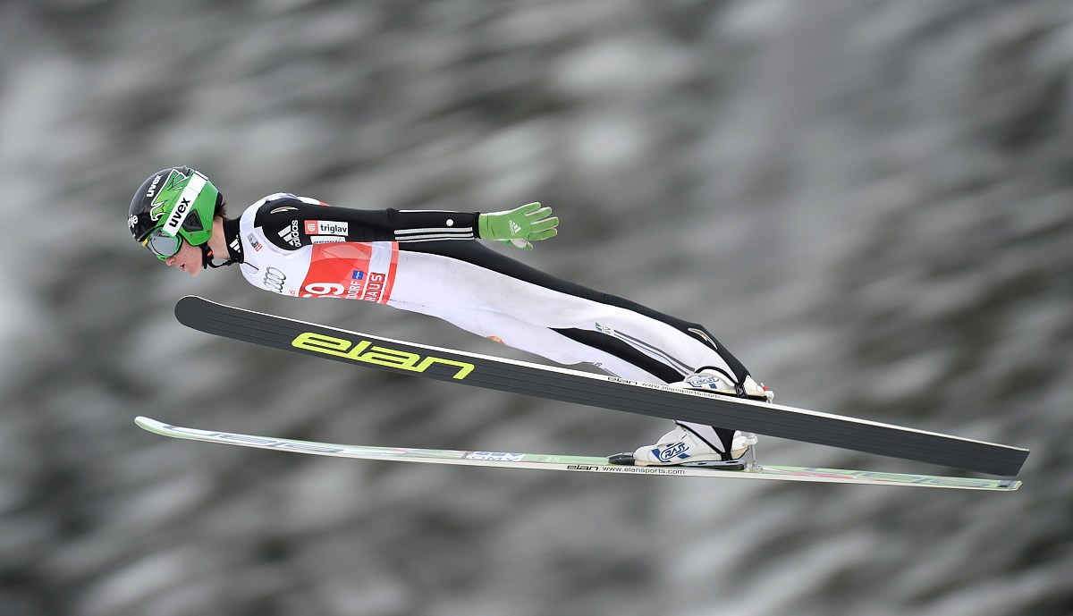 slovenian peter prevc competes during a training session ahead o