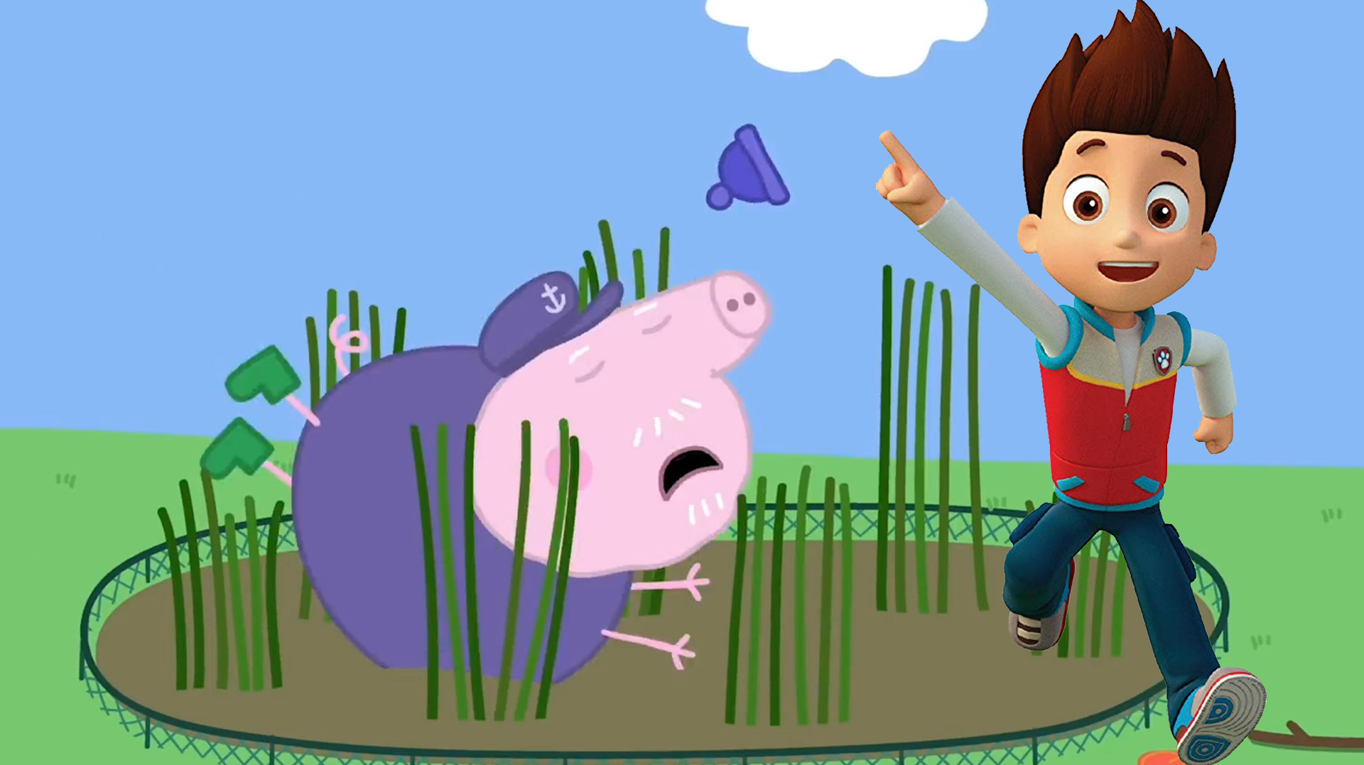 小猪佩奇 莱德队长来救援不小心掉到泥潭里的猪爸爸 简笔画