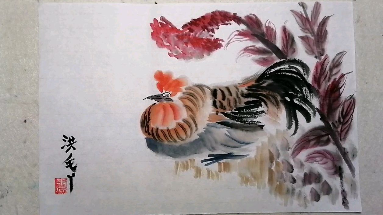 《大公鸡在睡觉》写意画