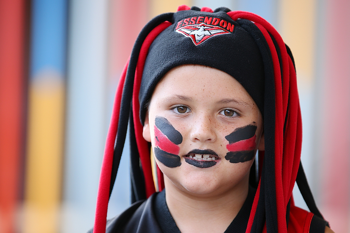 gold coast, australia - march 26:  bombers fan kaynem poses befo