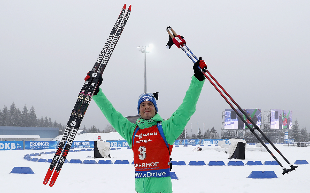 oberhof, germany - january 08:  simon schempp of germany celebra