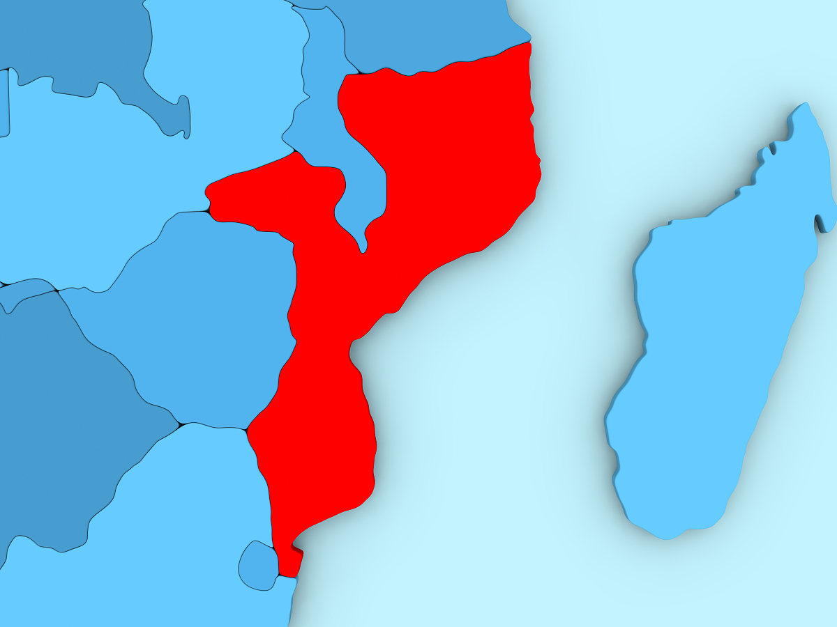 mozambique on 3d map