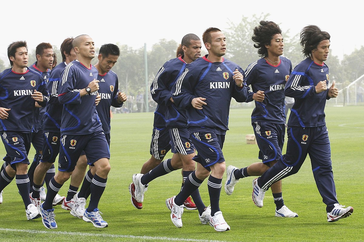 fukushima, japan - may 18:  midfielder hidetoshi nakata (3rd fro