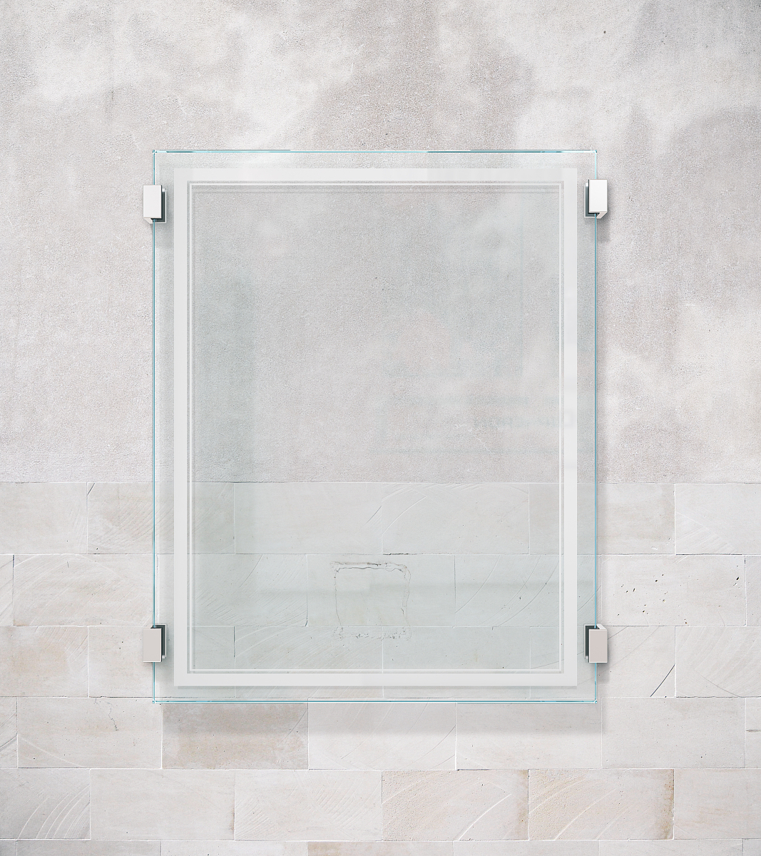 glass plate on concrete wall