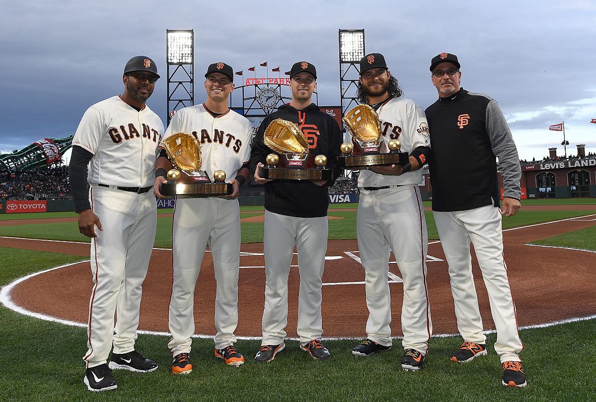 san f<strong>r</strong>ancisco, ca - april 12:  (l-r) first base coach jose