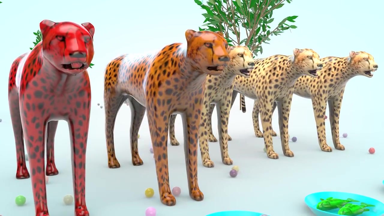 卡通猎豹吃掉彩色小鱼变颜色 早教