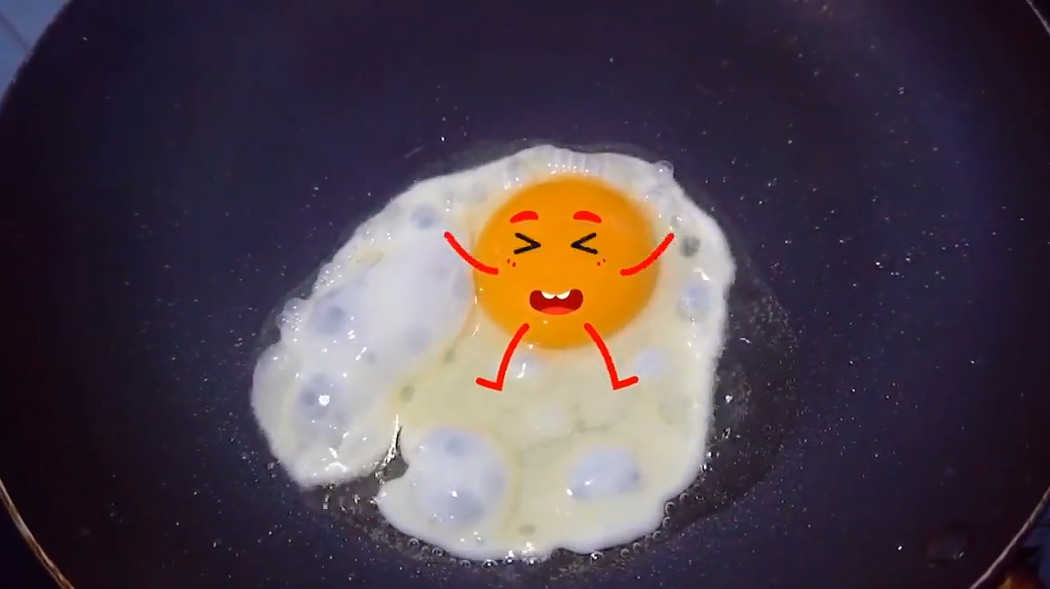 蔬菜水果生活场景涂鸦动画:煎鸡蛋的仰泳姿势