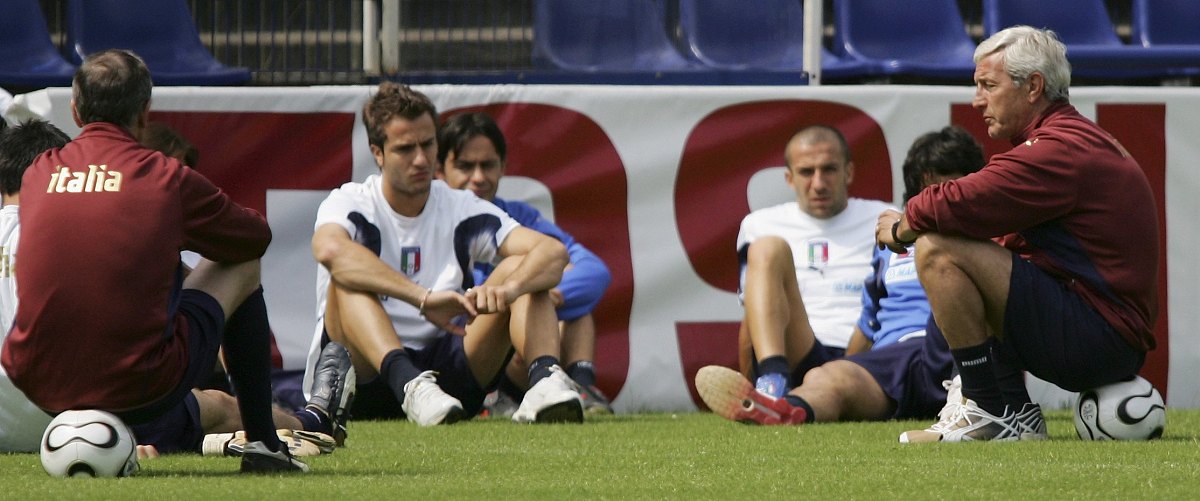 duisburg, germany - june 23:  coach marcello lippi (r) gives ins
