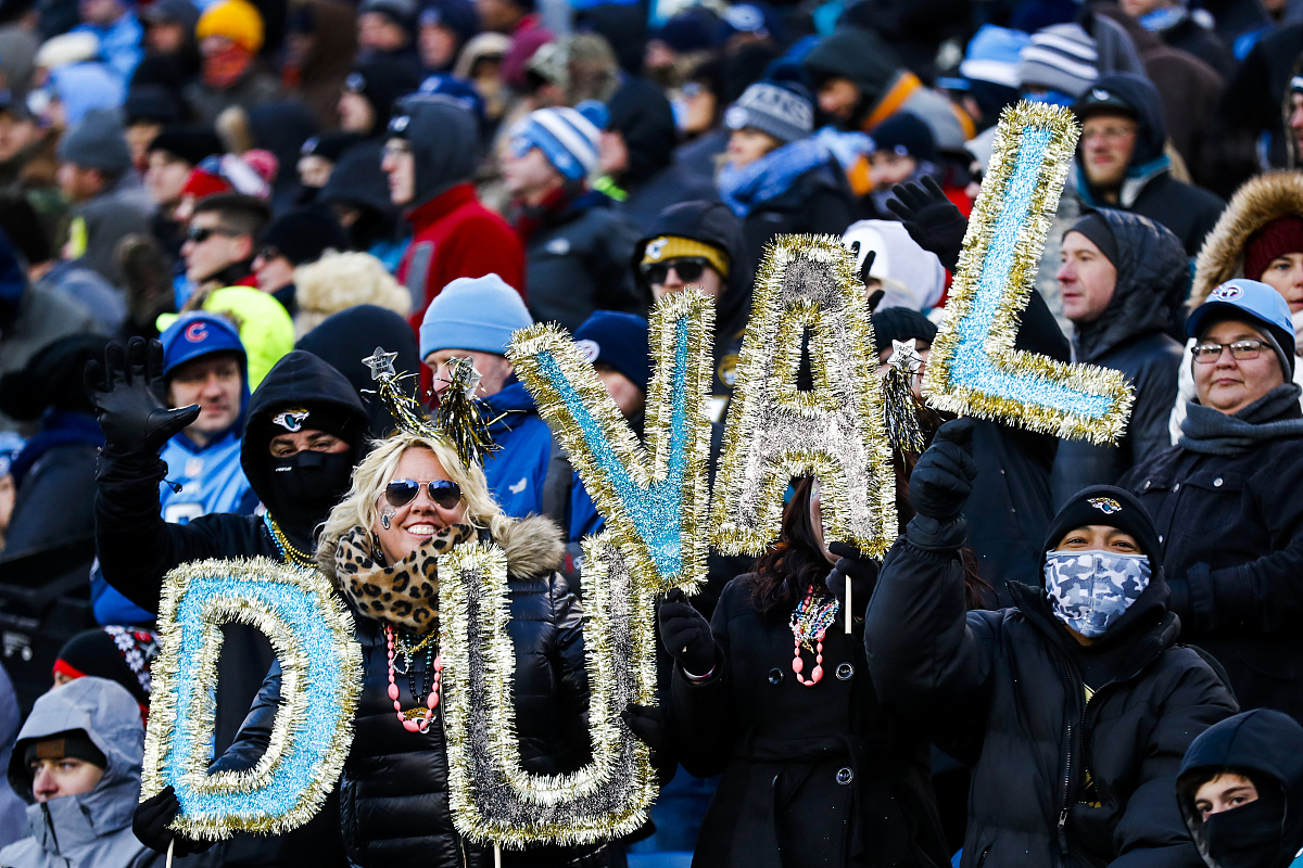 nashville, tn - december 31:  fans cheer on as the jaguars take 