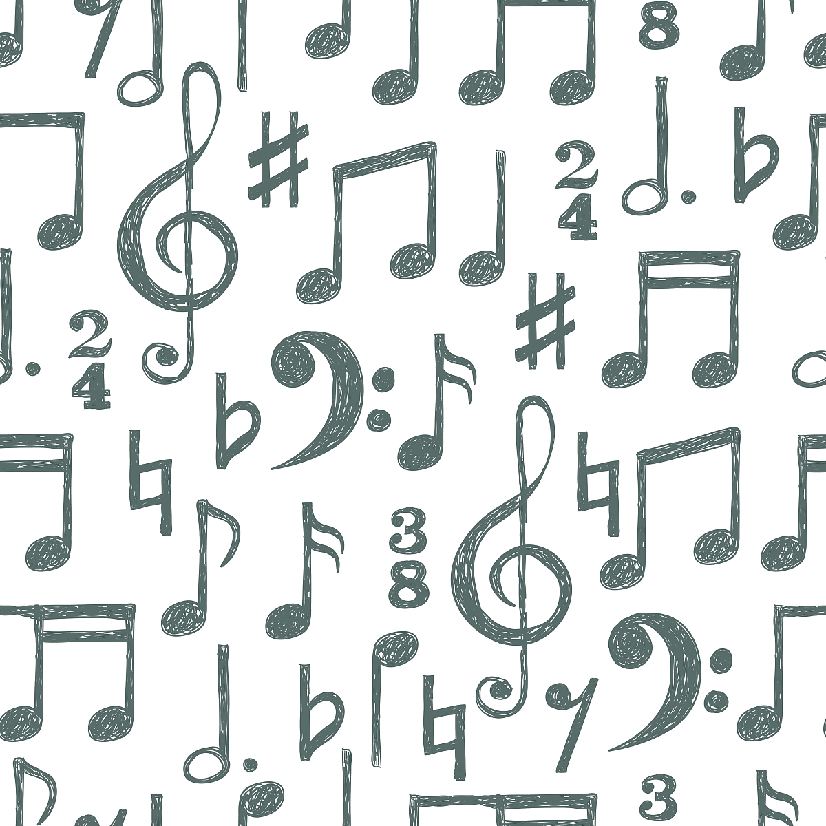 hand drawn music notes seamless pattern.