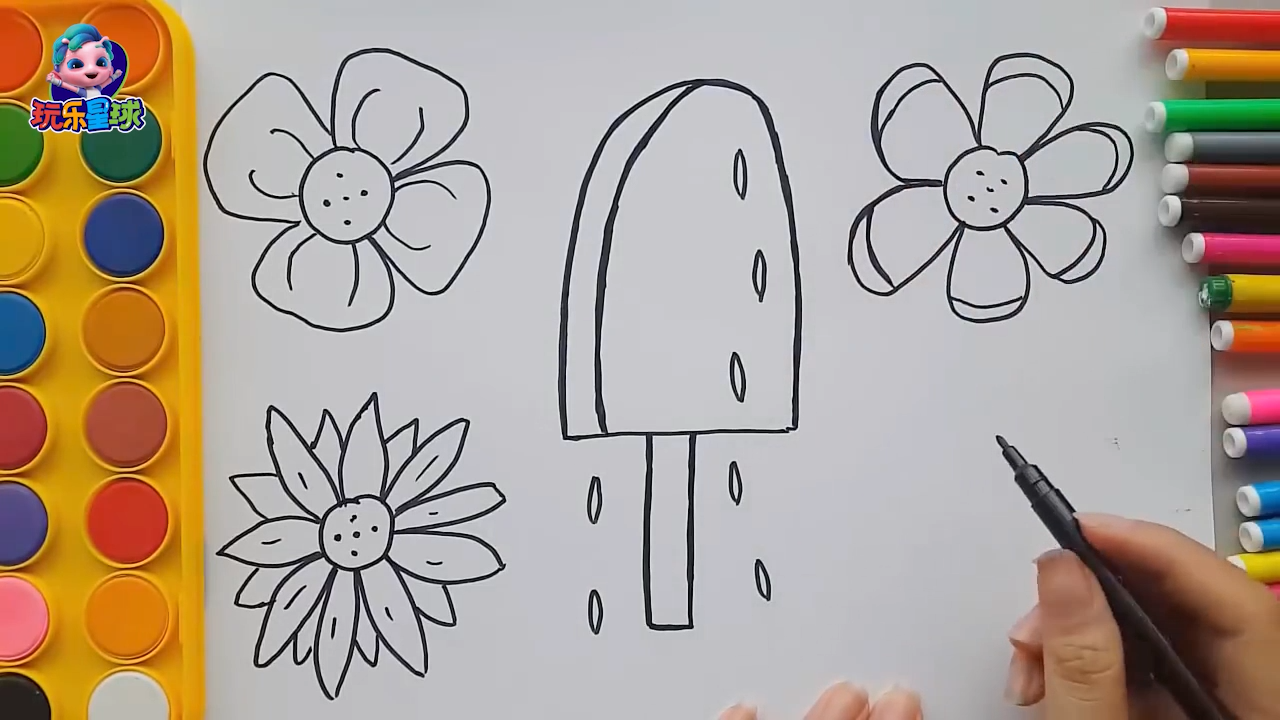 简单易学的儿童简笔画花朵和冰棒