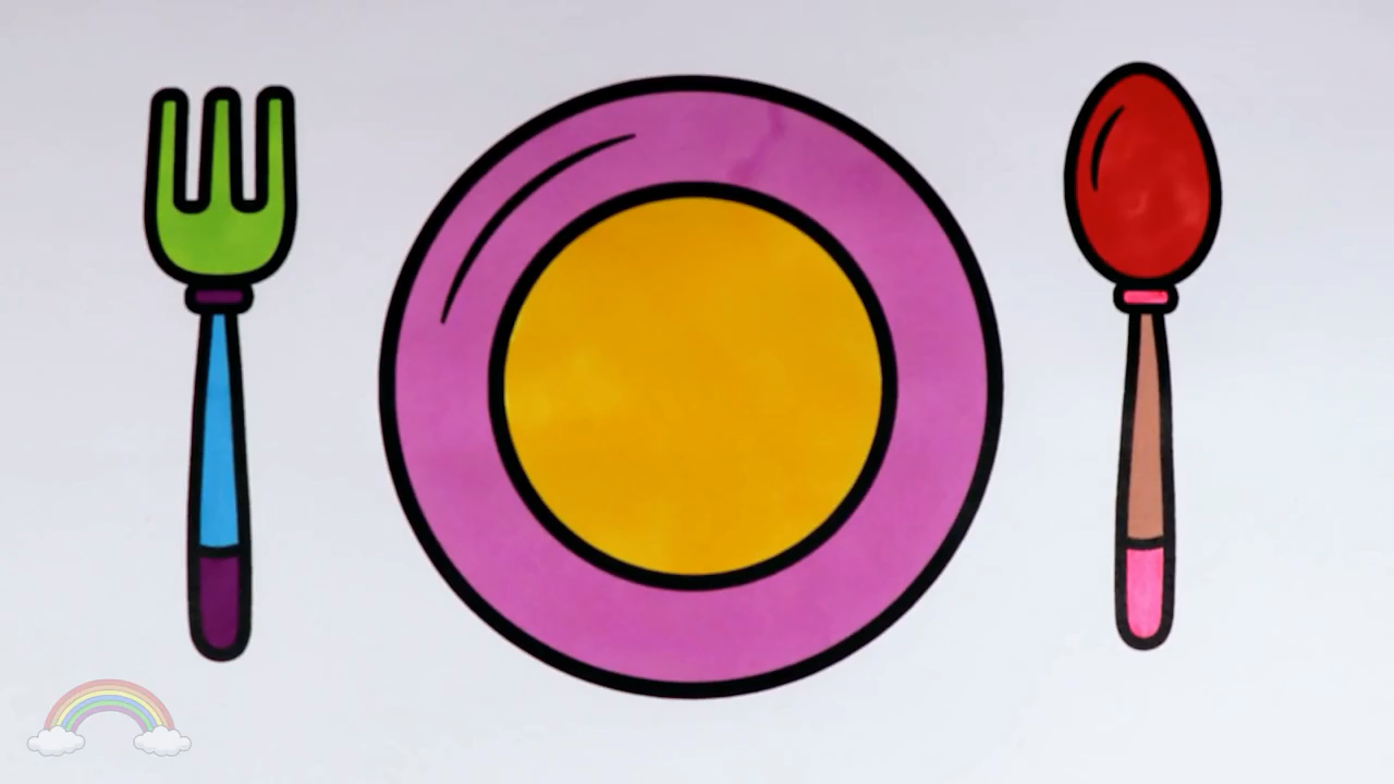 儿童早教卡通简笔画教程,给孩子画卡通餐具刀叉和盘子