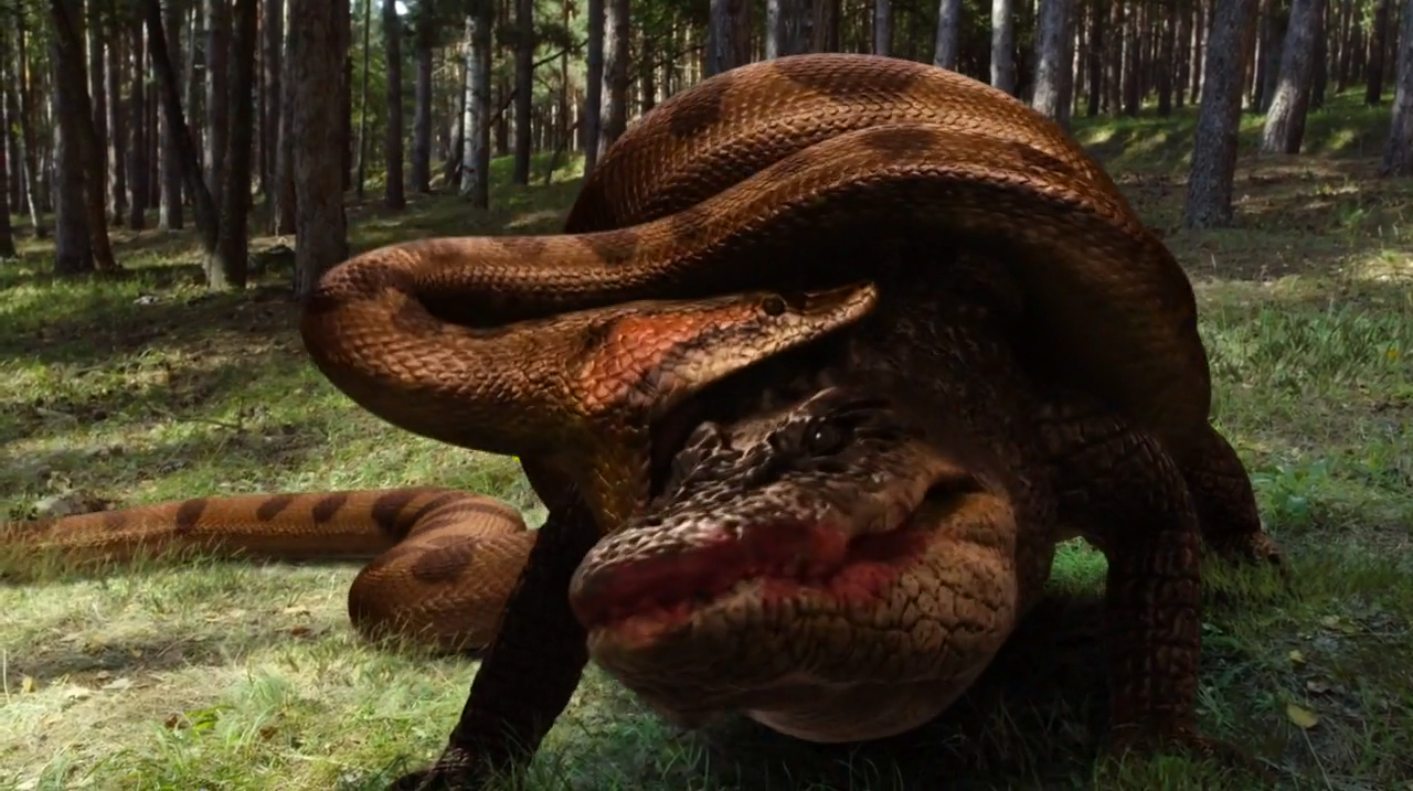 4分钟看搞笑恐怖片《巨鳄战狂蟒》,大鳄鱼被蟒蛇完爆