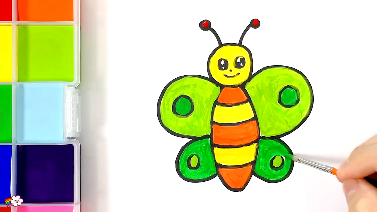 育儿早教学画画,教孩子可爱蝴蝶简笔画和水彩画配色上色
