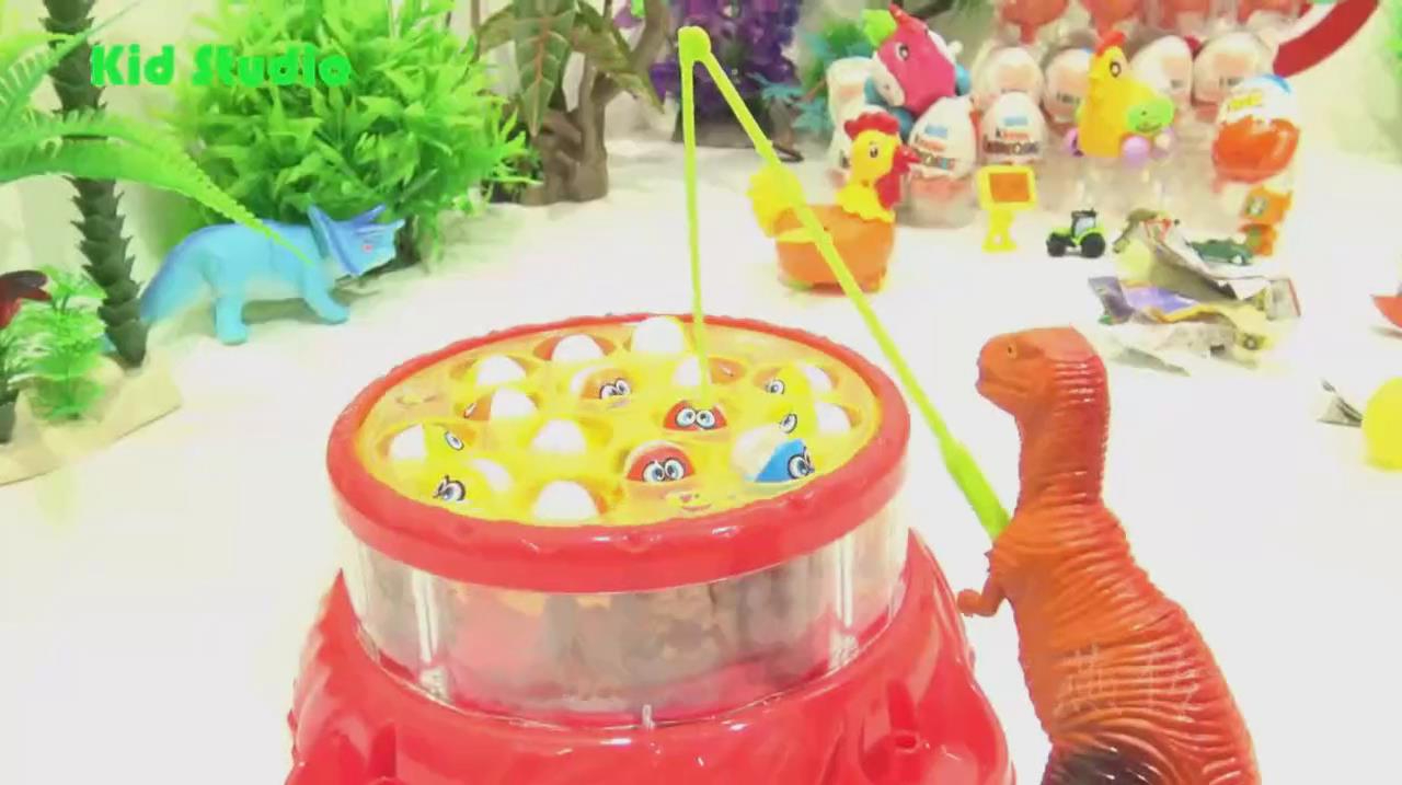 恐龙钓鱼和汽车玩具测评,婴幼儿宝宝玩具游戏视频