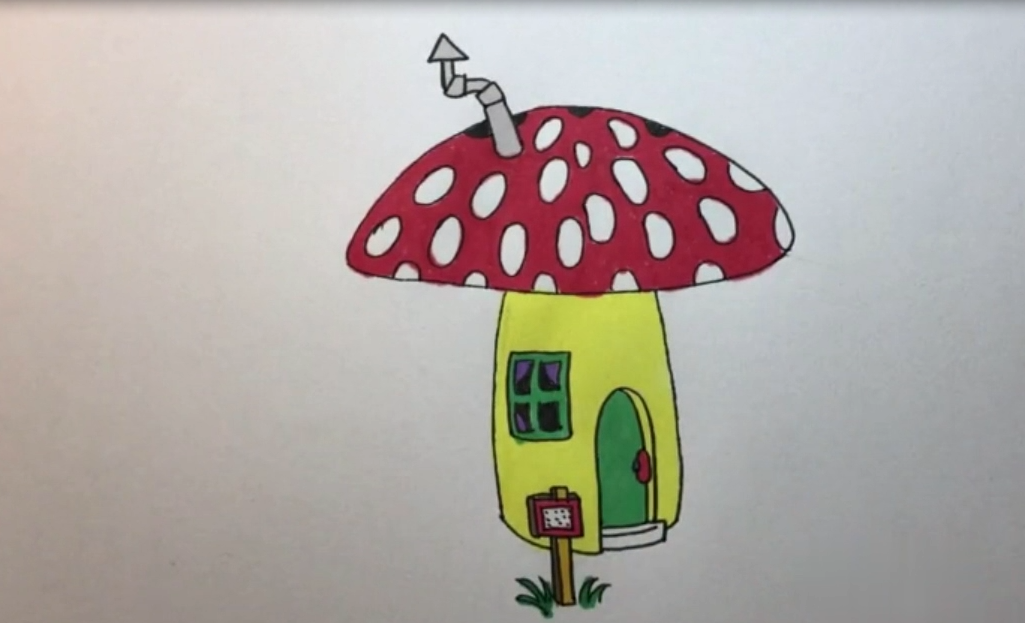 简笔画蘑菇房,连小窗户都设计的很精致,怪不得这么漂亮!