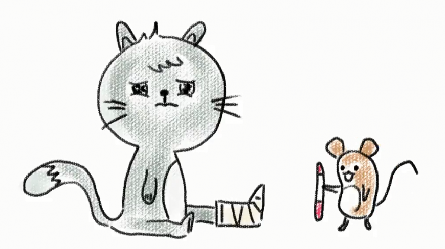 宝宝轻松学简笔画,4分钟,画1只受伤的小猫咪和小老鼠!