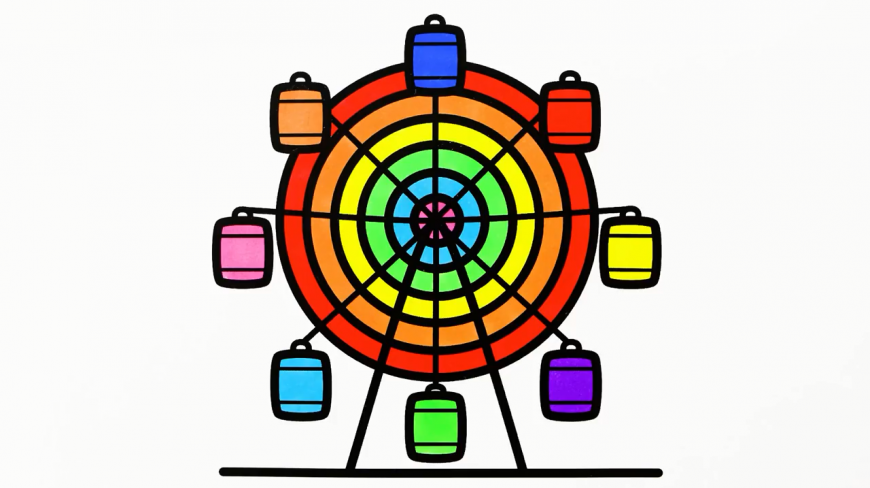 亲子早教学画画,手把手教孩子简笔画彩虹色幸福摩天轮
