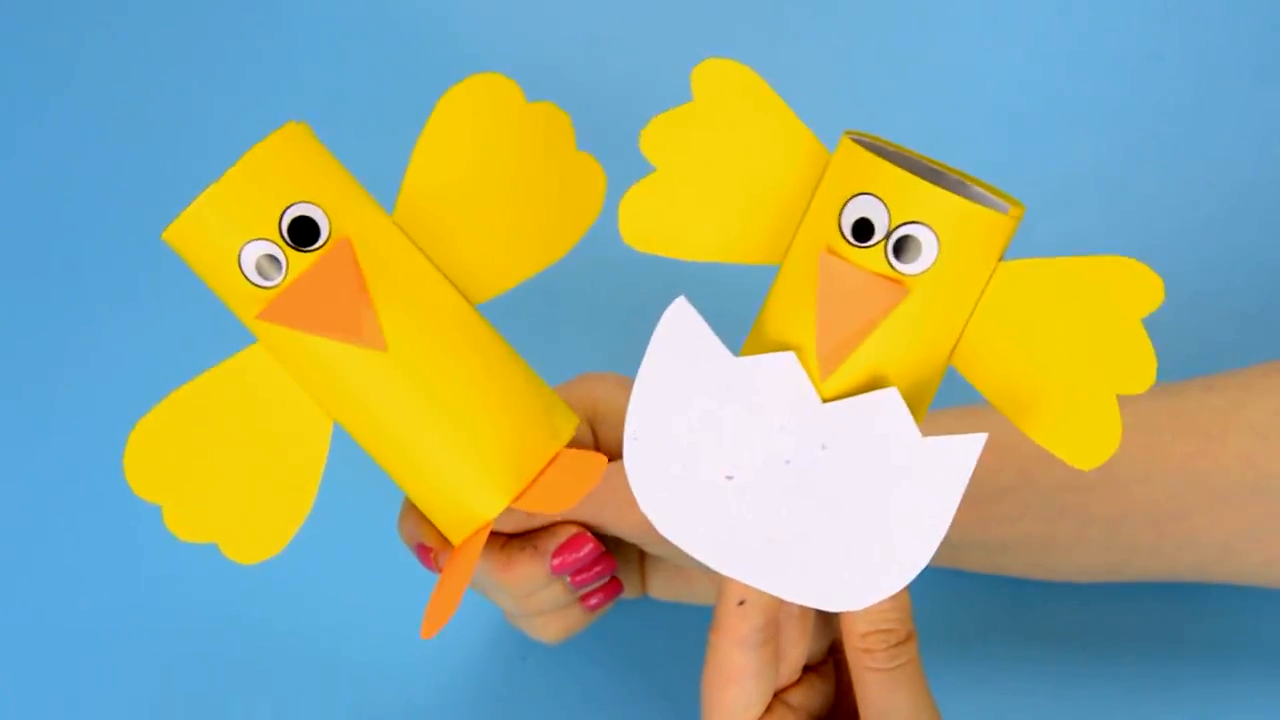 早教益智手工,简单一次性卷纸筒黄色卡纸手工创意DIY小黄鸡玩具