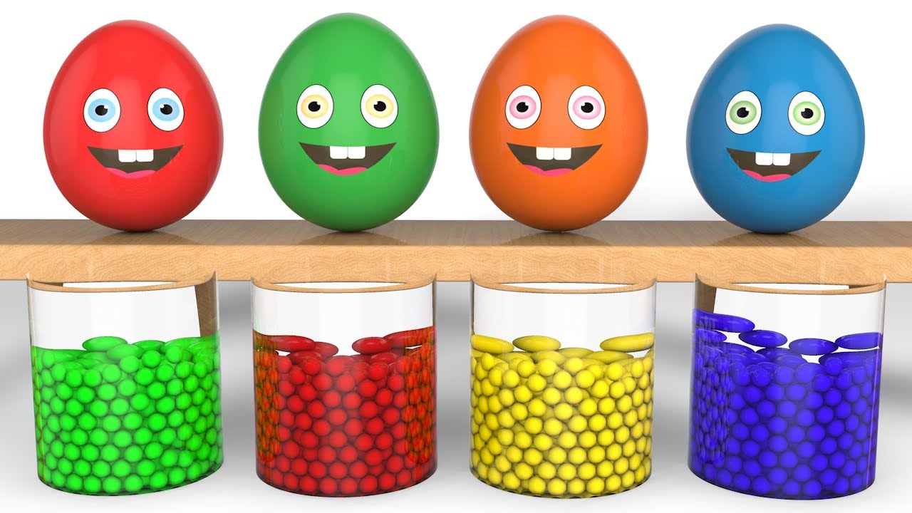 卡通鸡蛋跳进彩球桶认颜色