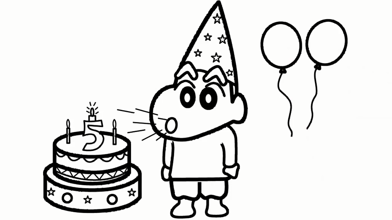 幼儿早教画画,简笔画蜡笔小新过生日派对party