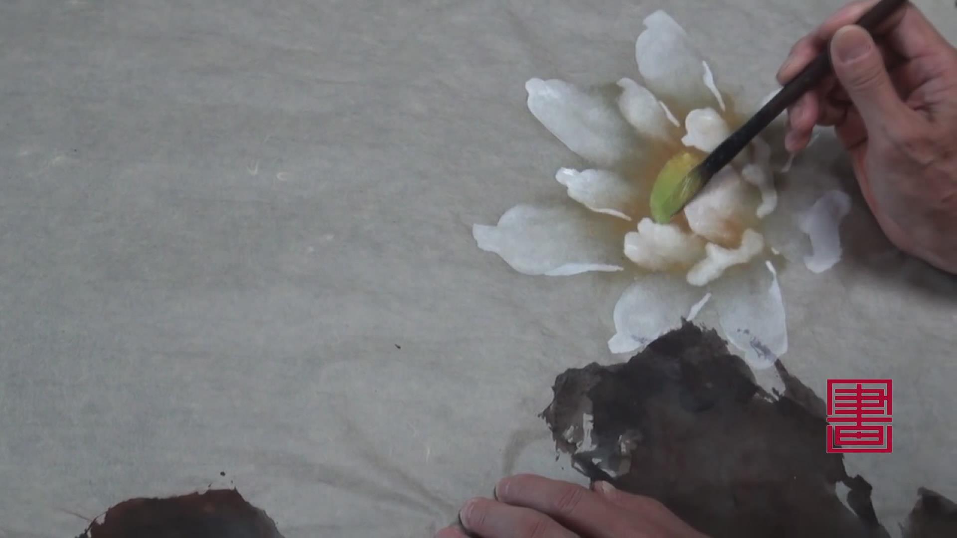 大师之作 著名国画家卢清远画荷花锦鲤