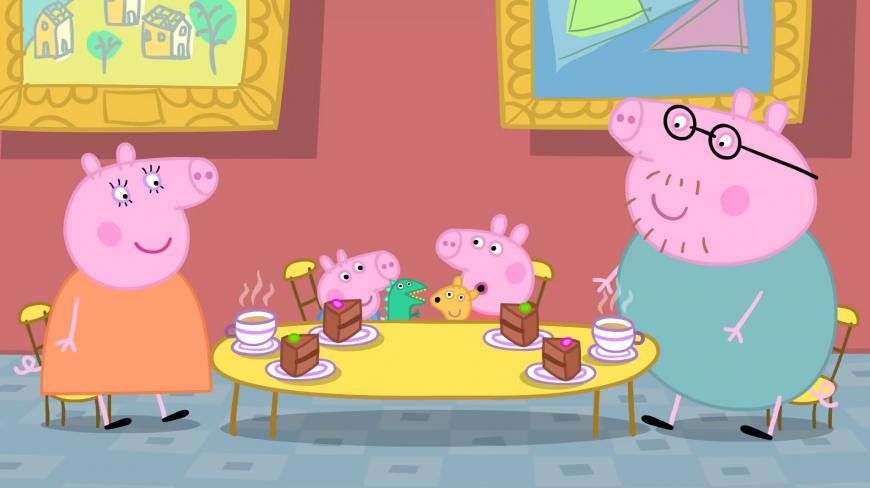 小猪佩奇 佩奇一家一起吃蛋糕 简笔画