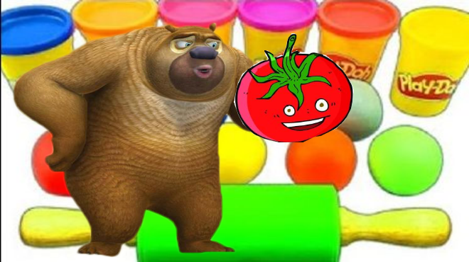 儿童手工橡皮泥玩具游戏,熊出没吃美味西红柿