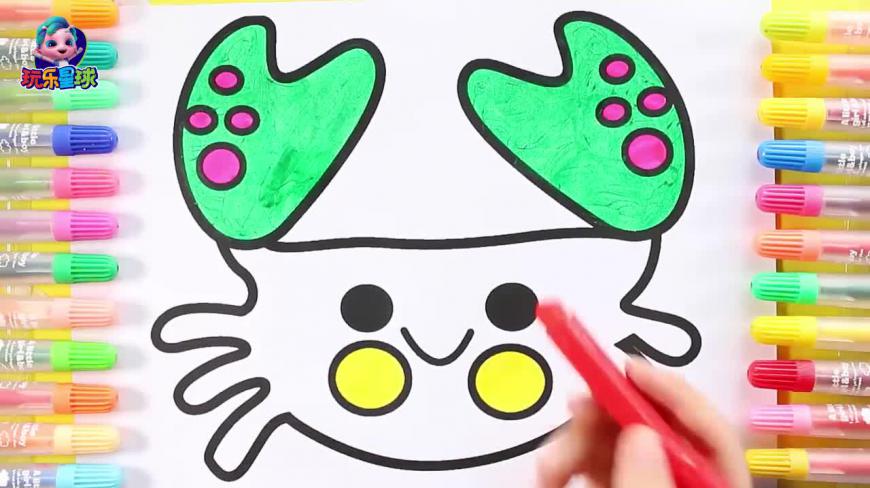 教宝宝给可爱的螃蟹图画涂色