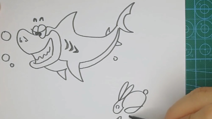 简笔画:一分钟简笔画,教你们画一只鲨鱼!真的很简单!
