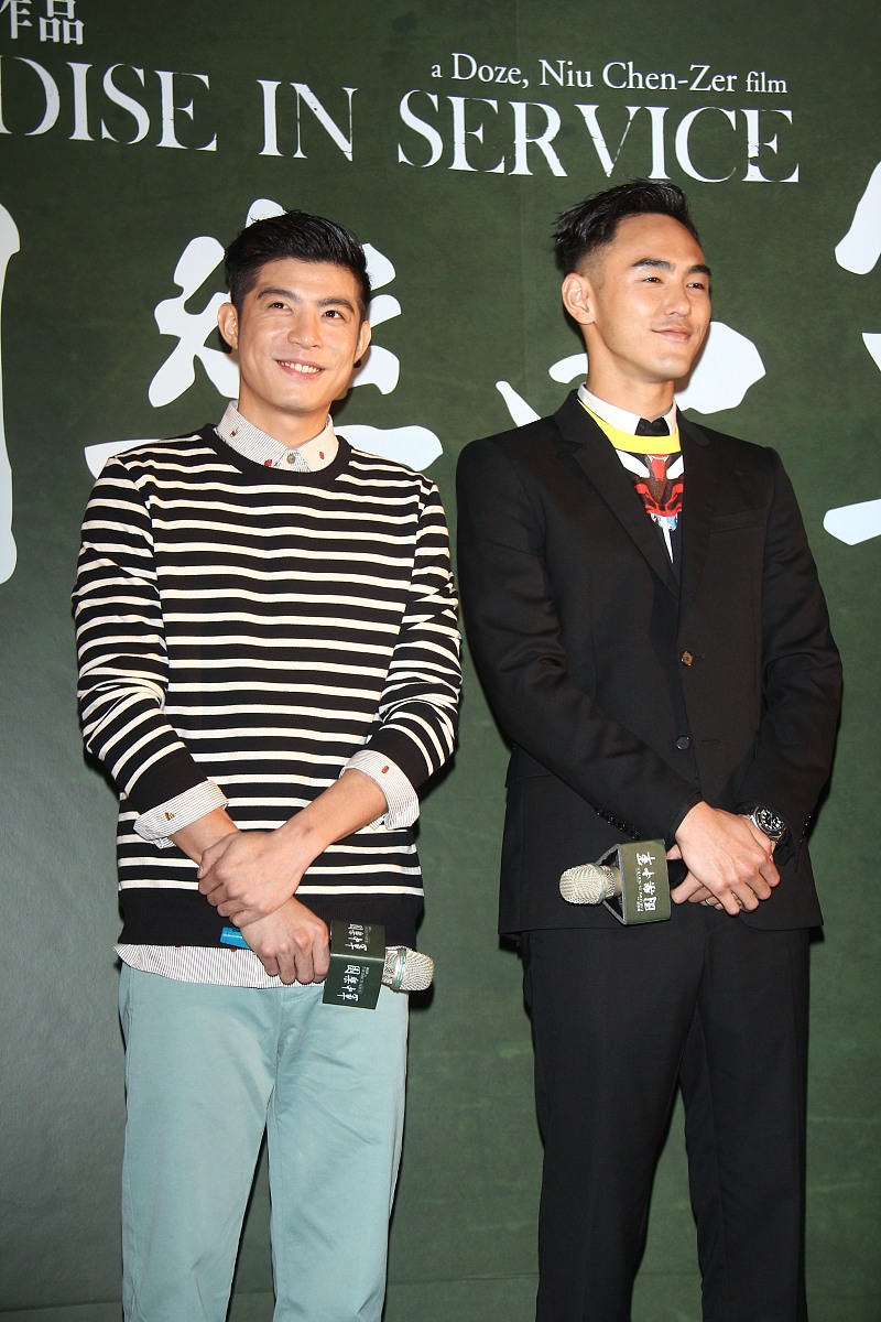 2014年7月14日,台北,演员出席《军中乐园》电影发布会.  ***_***王柏