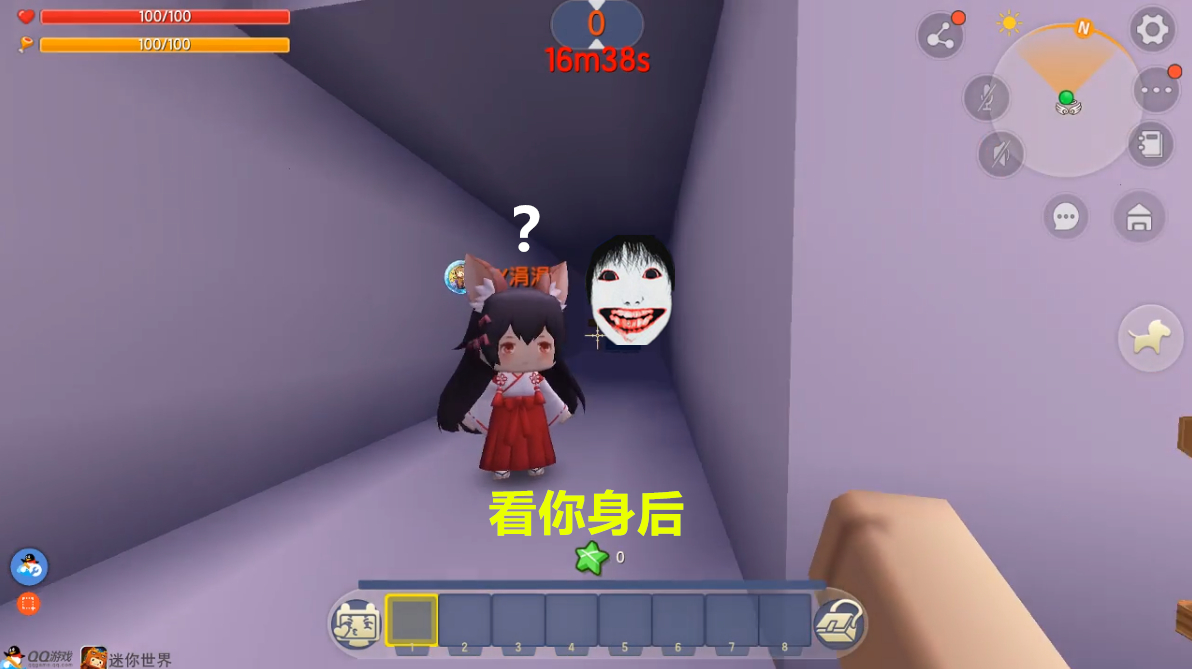 迷你世界:一个走廊里冒出一个大脸盘子,边追我们边拉粑粑,快跑