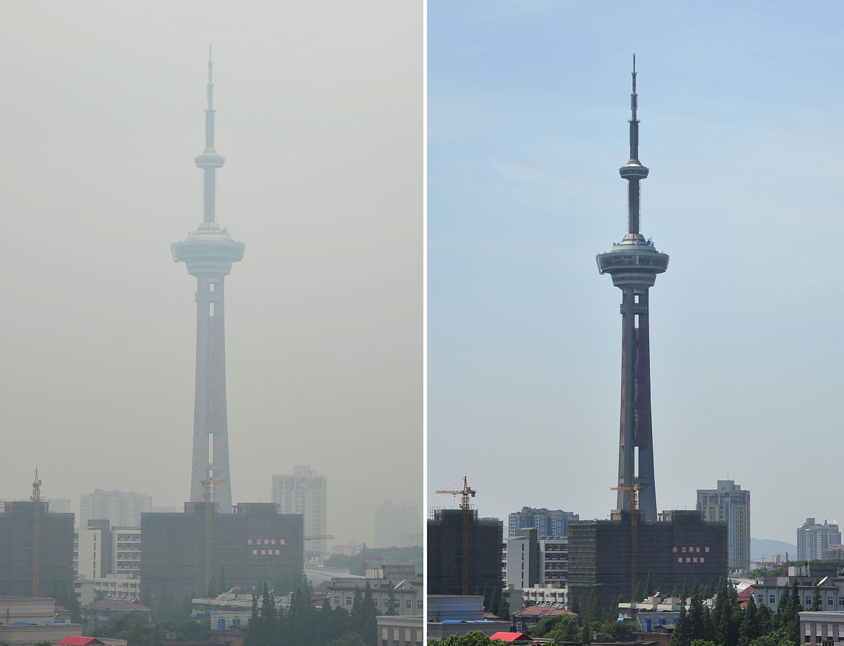 ***_***2012年5月30日,江苏南京,市区地标建筑广播电视发射塔在灰霾中