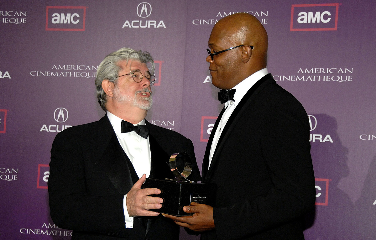 director/producer george lucas and actor samuel l. jackson atten