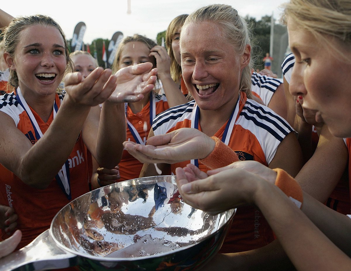 madrid, spain - october 08: dutch players drink champagne from t