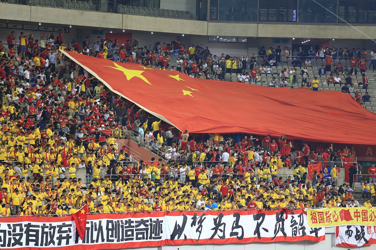 中国国家男足在首尔世界杯球场2-3惜败于韩国队.图为"龙之队"现场助威