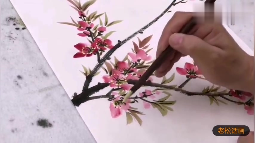 国画桃花小鸟创作示范,简单易学