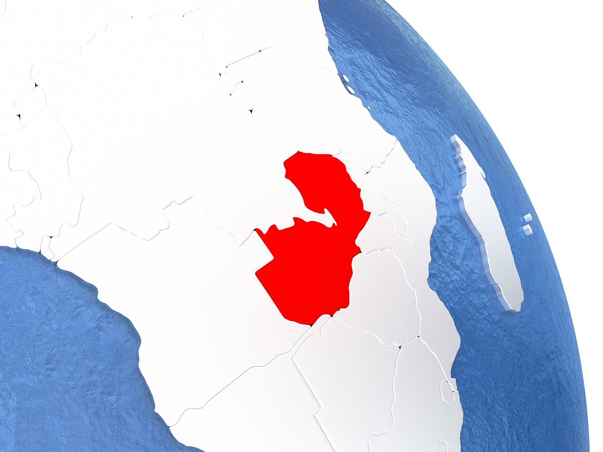 zambia on elegant globe