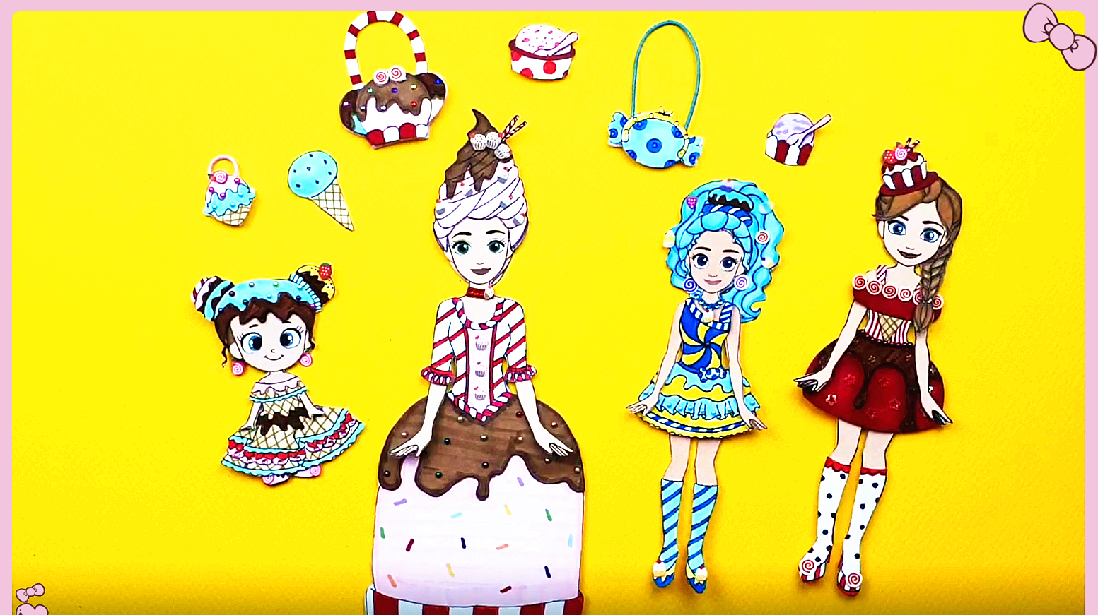 迪士尼手工剪纸:超甜蜜!糖果城堡的3姐妹蛋糕裙,谁最美丽呢?