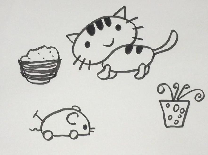 简笔画猫和老鼠 简单好学