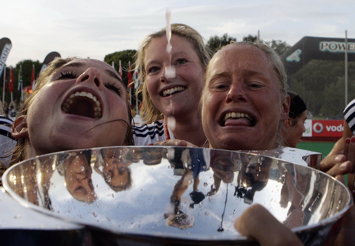 madrid, spain - october 08:  dutch players drink champagne from 