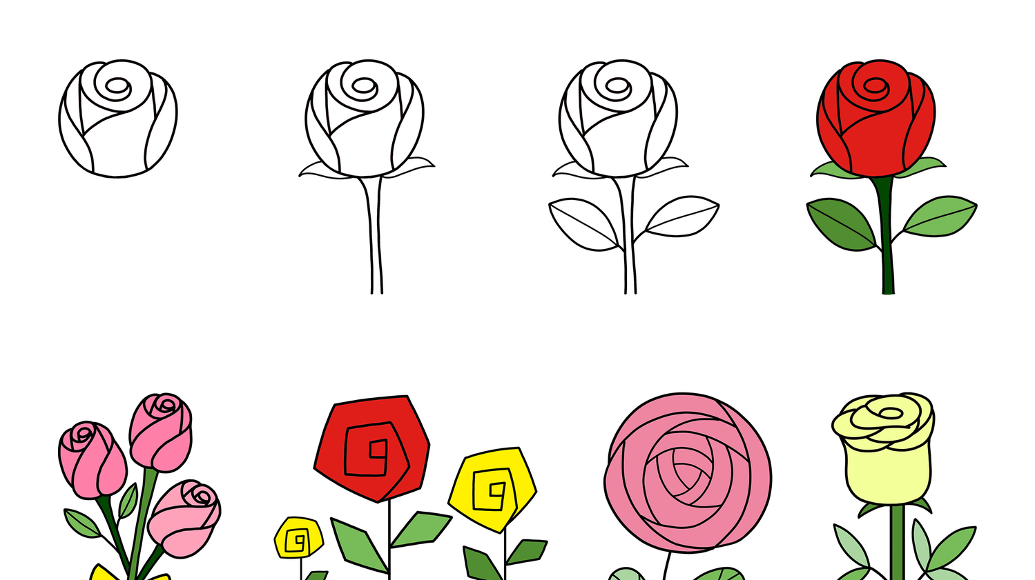 5种超简单的玫瑰花简笔画教程,一分钟学会,宝宝最爱!