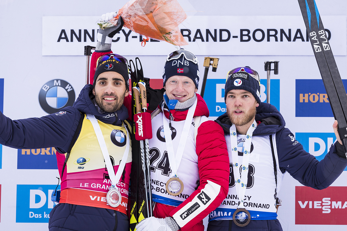 le g<strong>r</strong>and bornand, france - december 15:  (l-r) 2nd place martin