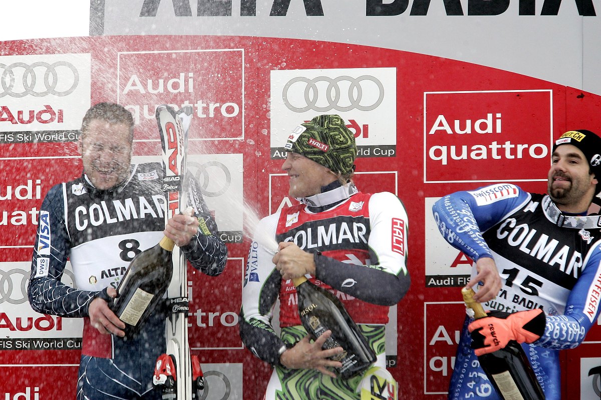 alta badia, italy - december 17:  (france out) (l-r) bode miller
