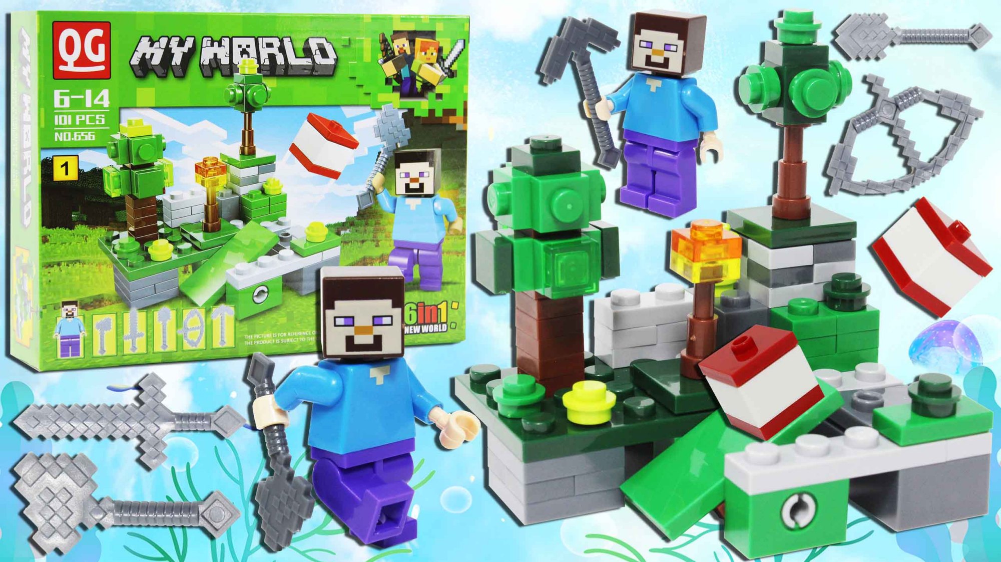 我的世界积木 史蒂夫探索丛林发现TNT机关 拼装玩具鳕鱼乐园